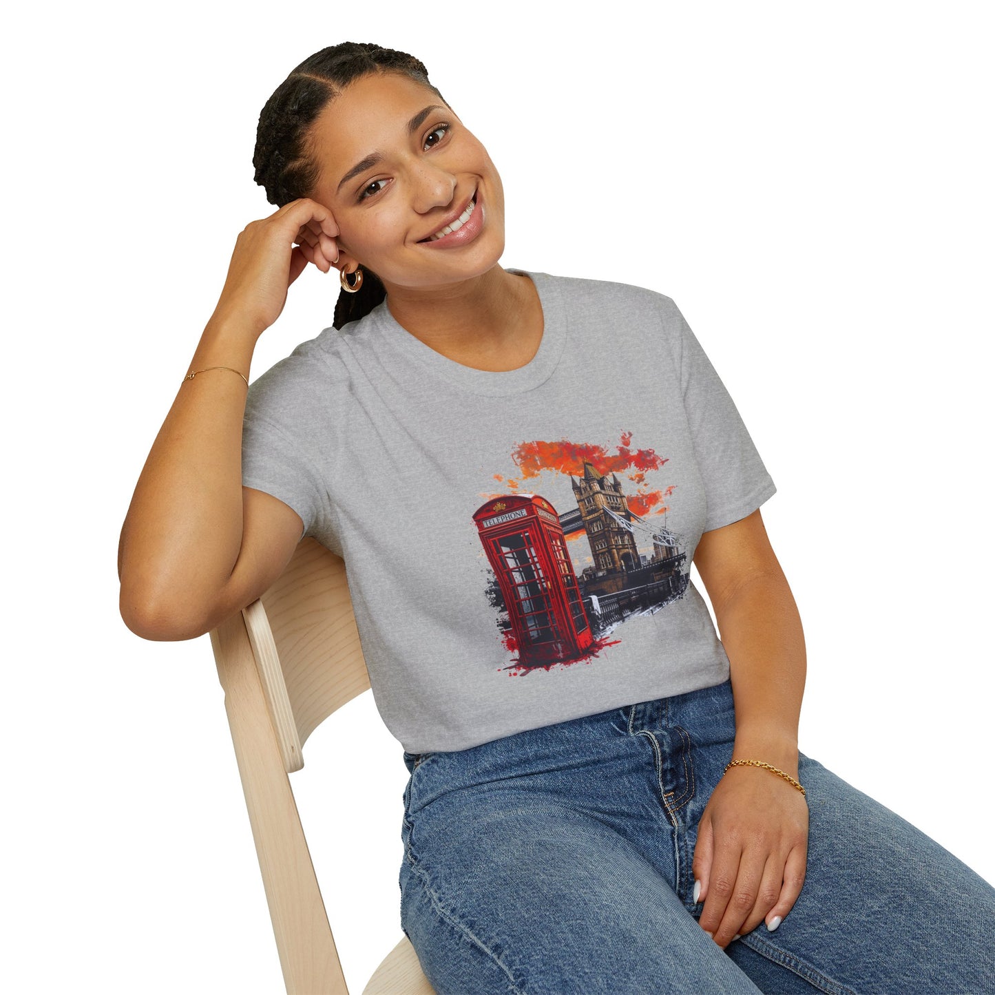 London Phone Booth T-Shirt – Iconic Red Telephone Box Softstyle Unisex Tee