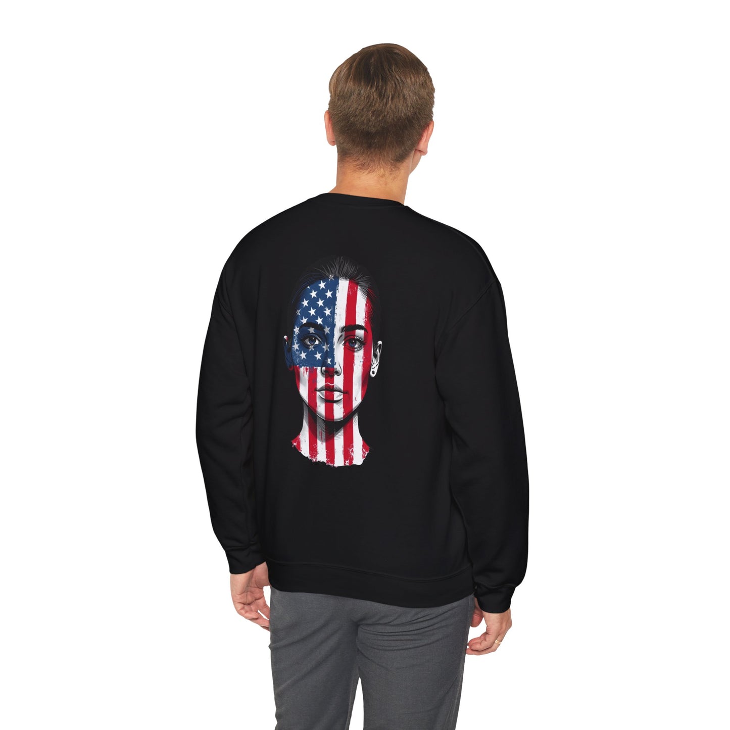 USA Face Paint Sweatshirt – Female Flag Design Heavy Blend™ Crewneck