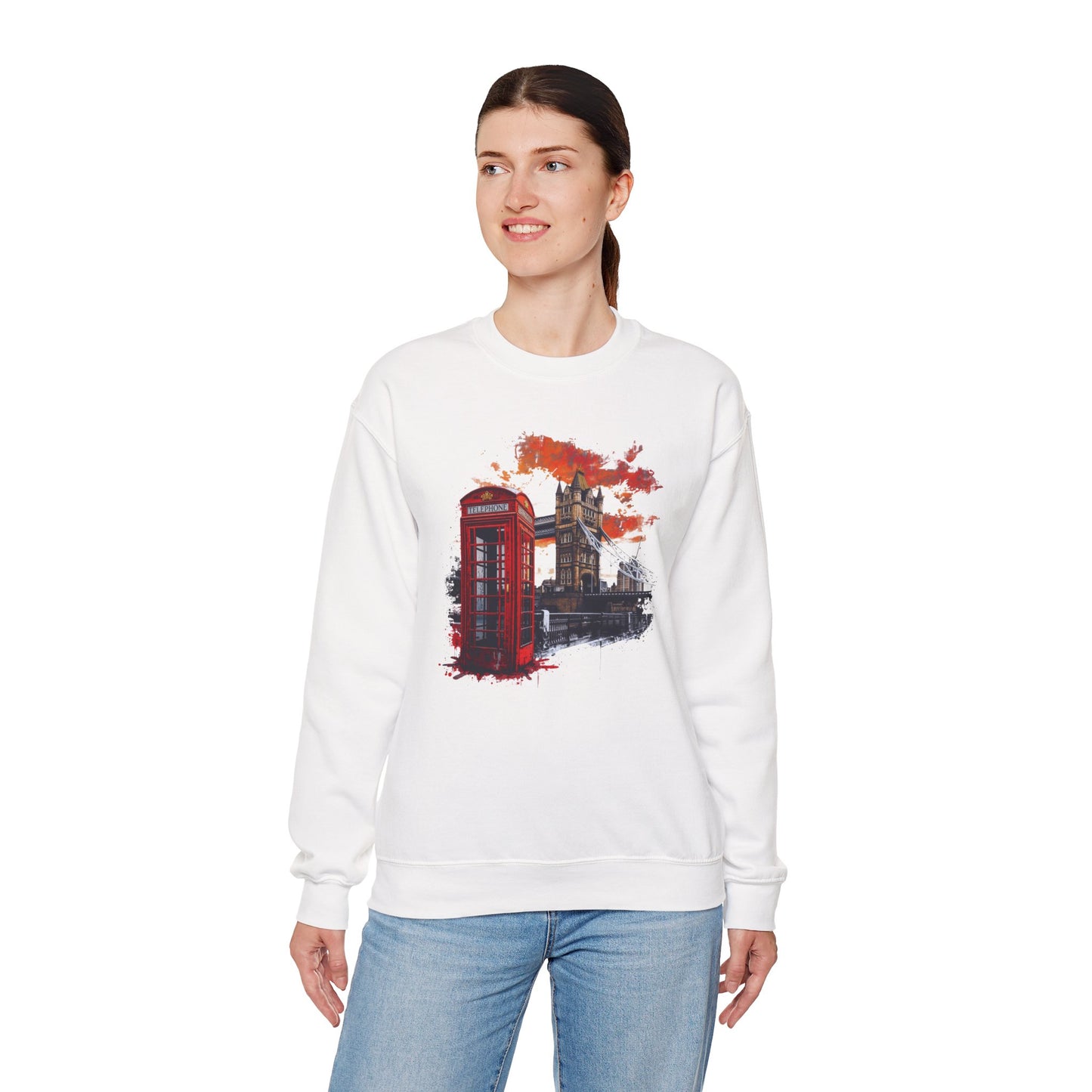 London Phone Booth Sweatshirt – Iconic Red Telephone Box Unisex Heavy Blend™ Crewneck