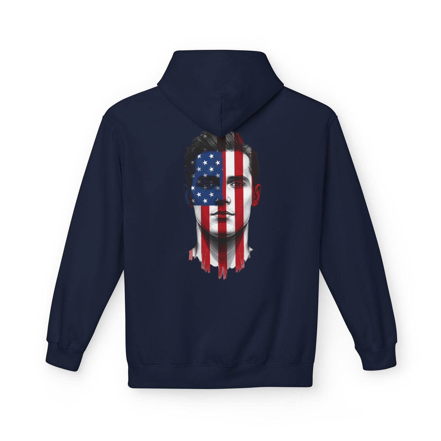 USA Face Paint Hoodie – Male Flag Design Midweight Fleece Pullover