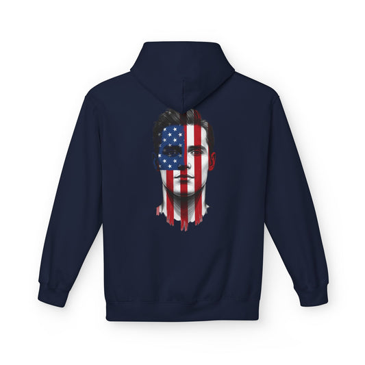 USA Face Paint Hoodie – Male Flag Design Midweight Fleece Pullover