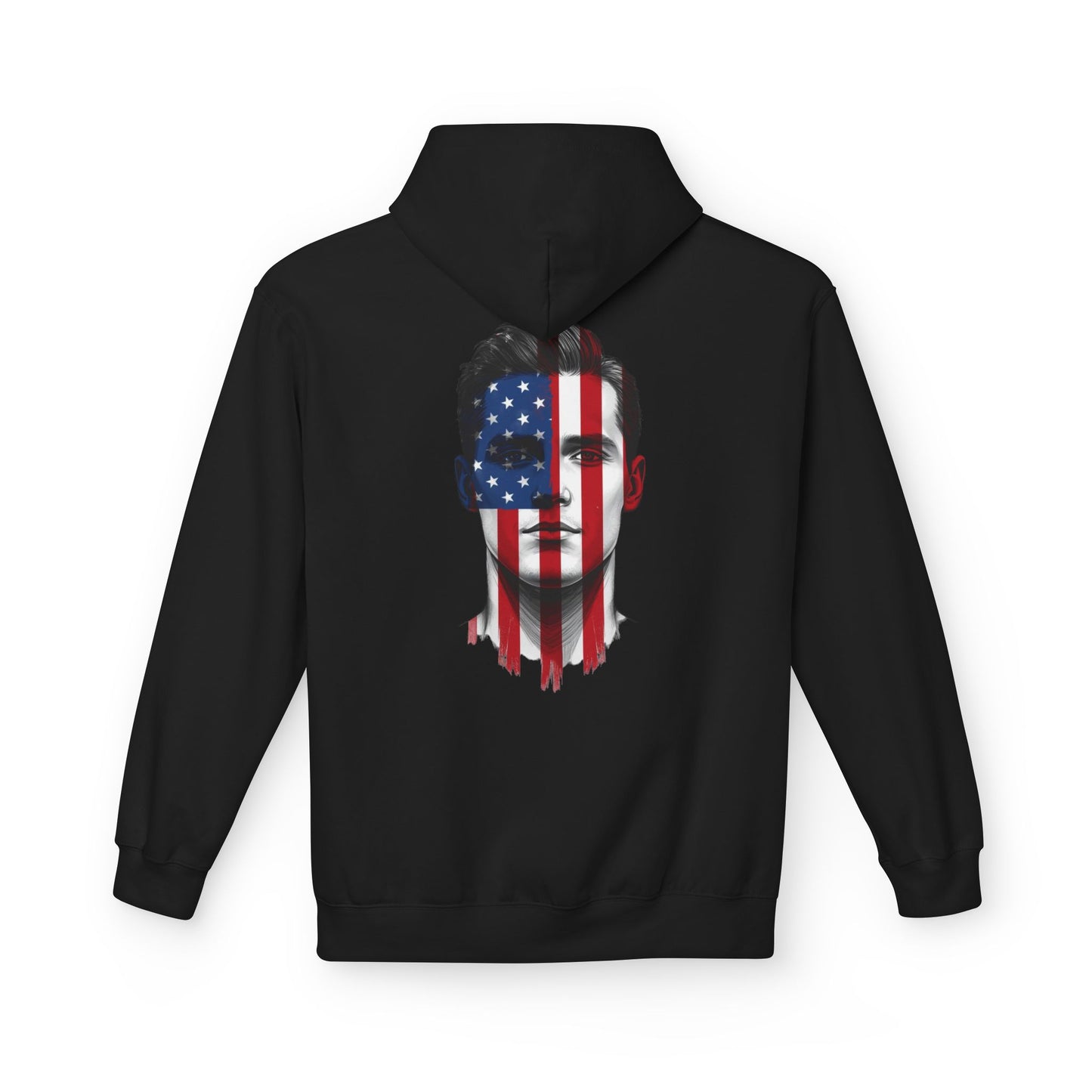 USA Face Paint Hoodie – Male Flag Design Midweight Fleece Pullover