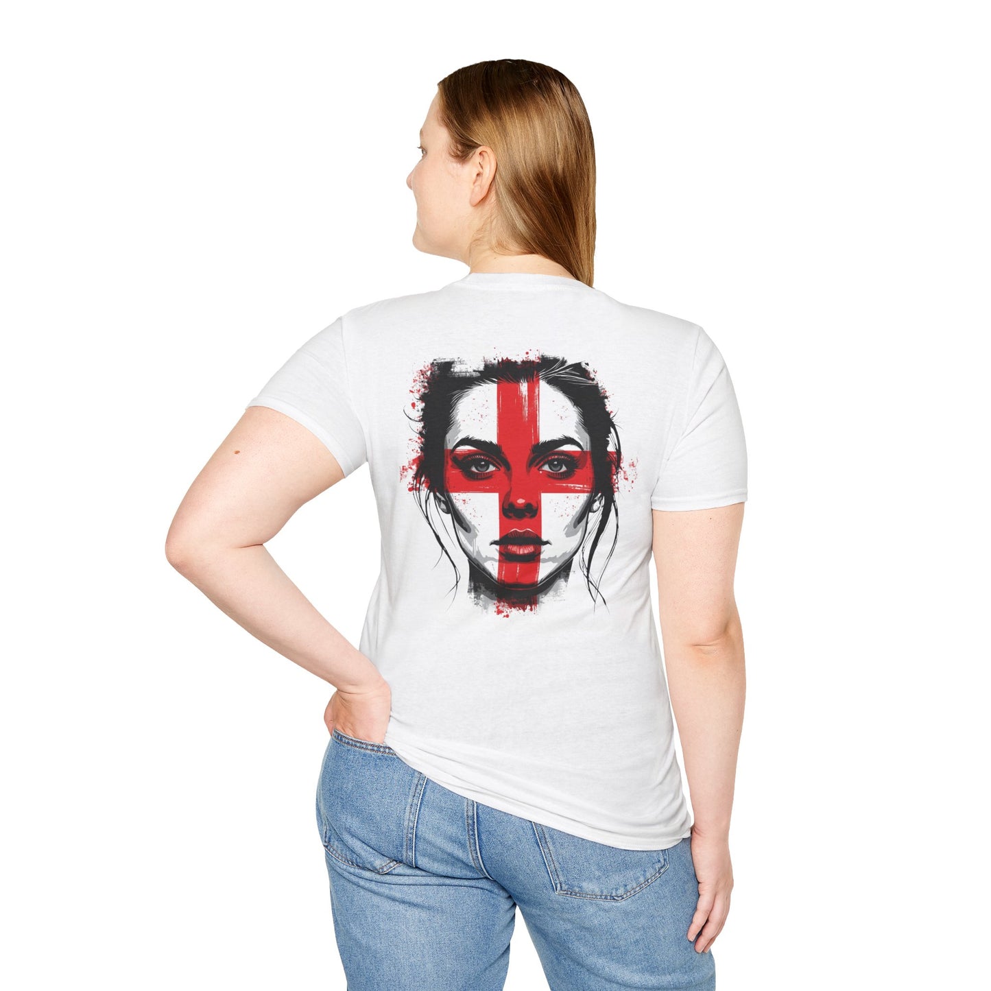 England Face Paint T-Shirt – Female Flag Design Softstyle Unisex Tee