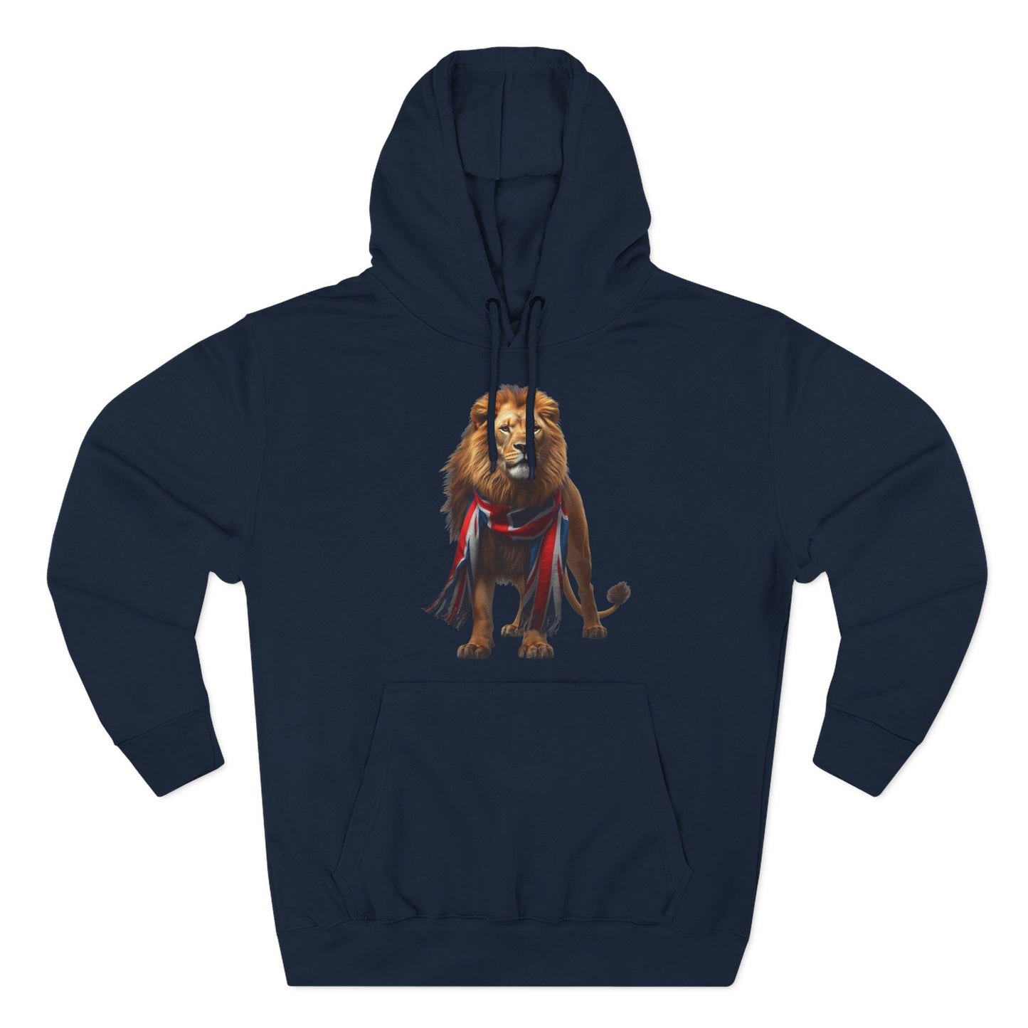 England Lion 3-Panel Fleece Hoodie – Union Jack Lion Design Unisex Pullover