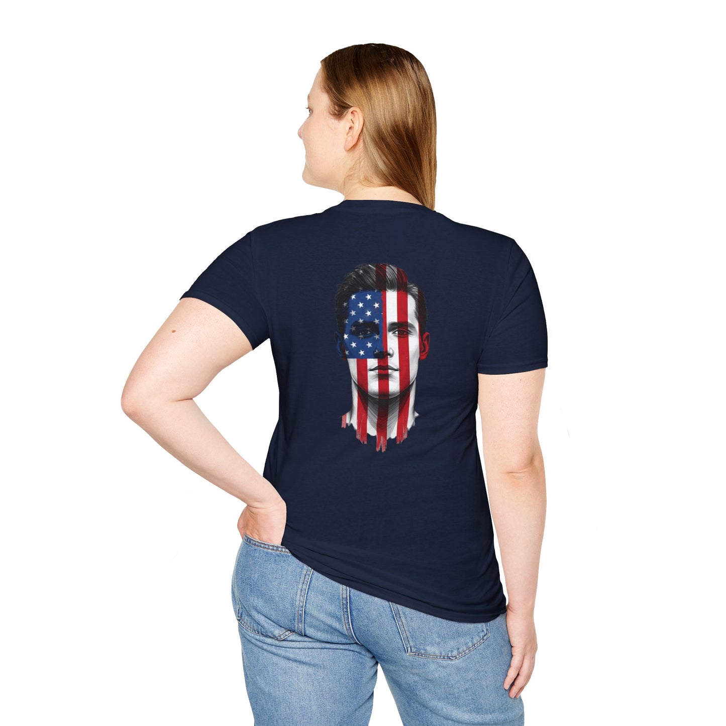 USA Face Paint T-Shirt – Male Flag Design Softstyle Tee