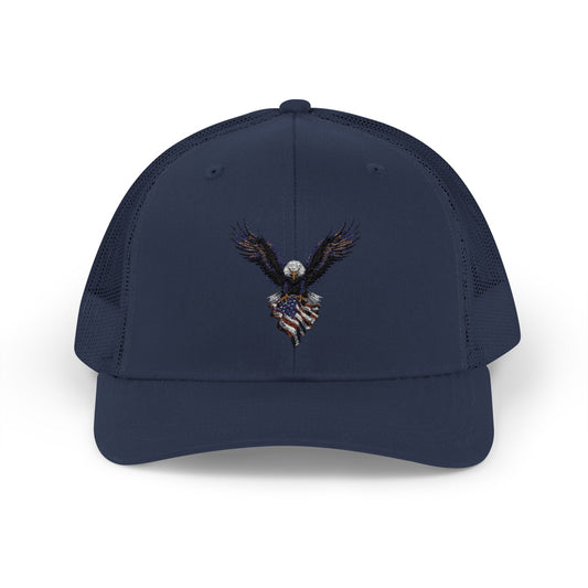 American Eagle Trucker Cap – Patriotic USA Flag Snapback Hat (Black/Navy)