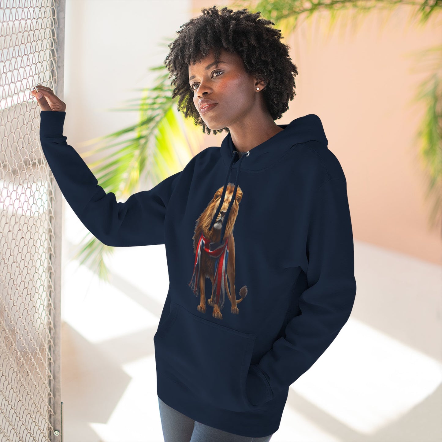 England Lion 3-Panel Fleece Hoodie – Union Jack Lion Design Unisex Pullover