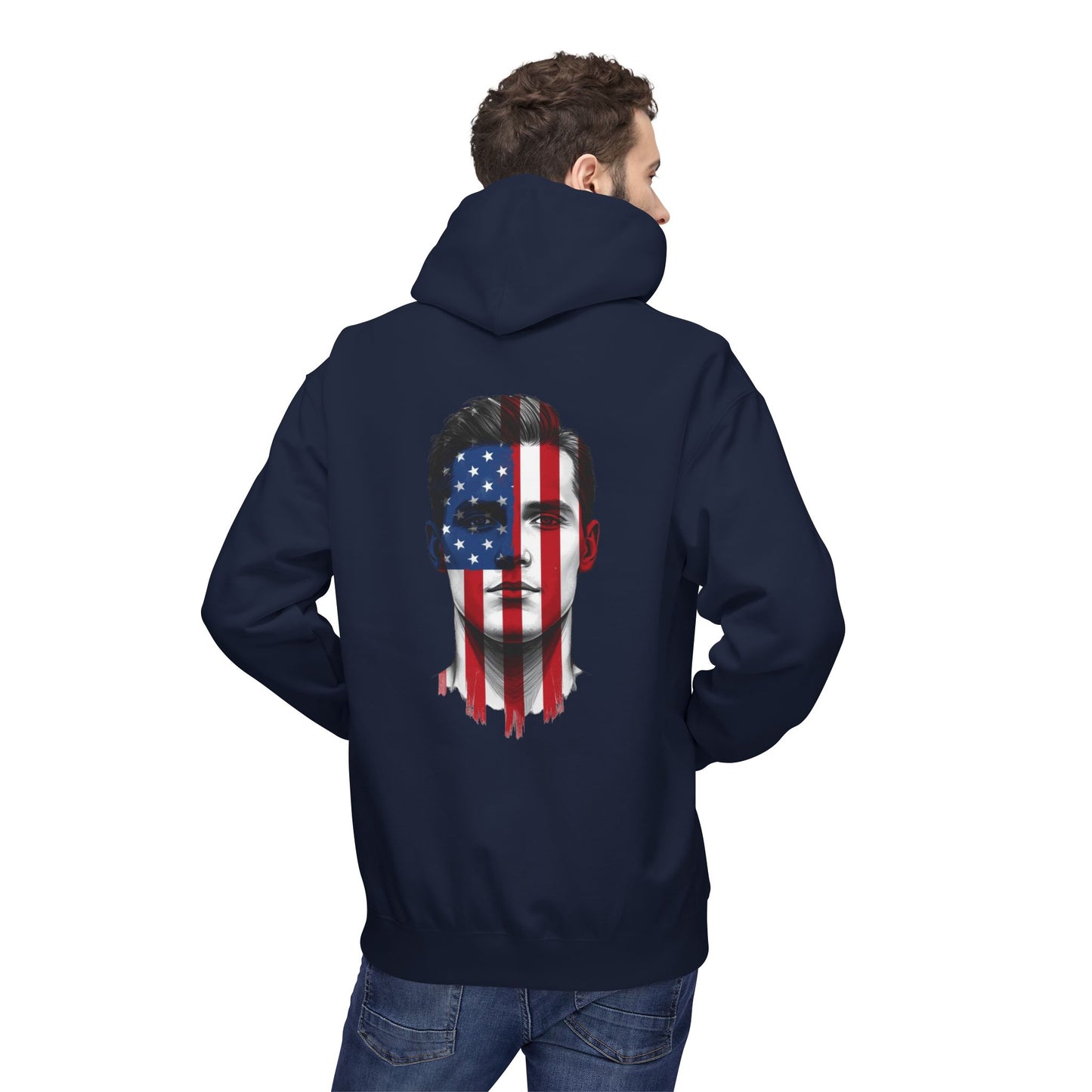 USA Face Paint Hoodie – Male Flag Design Midweight Fleece Pullover