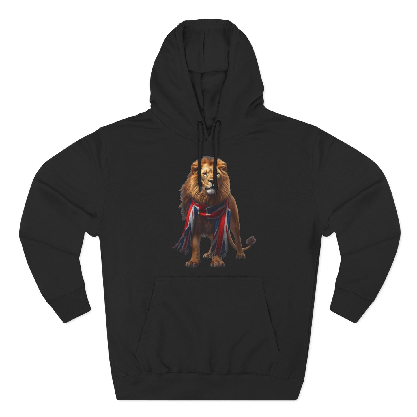 England Lion 3-Panel Fleece Hoodie – Union Jack Lion Design Unisex Pullover