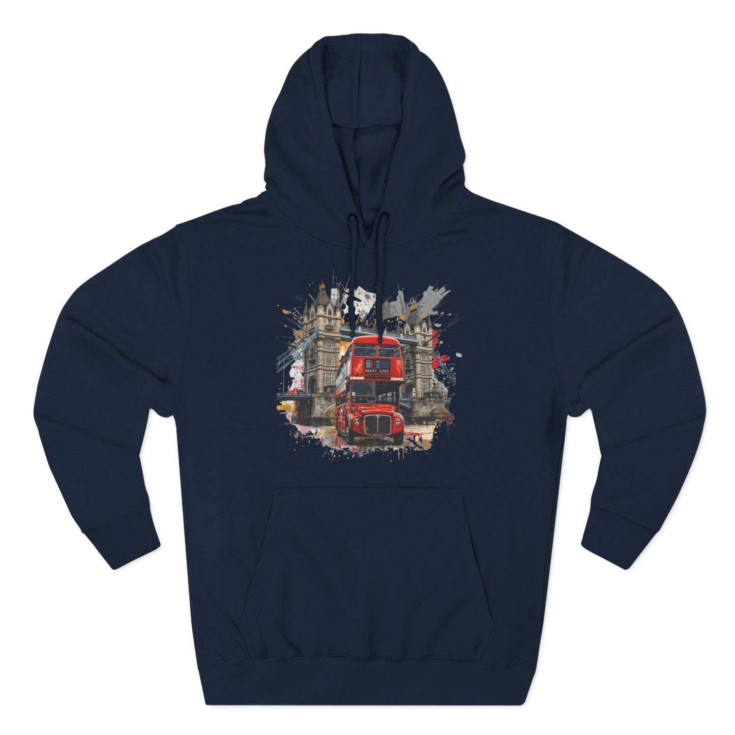 London Bus 3-Panel Fleece Hoodie – Iconic Double-Decker & Tower Bridge Unisex Pullover