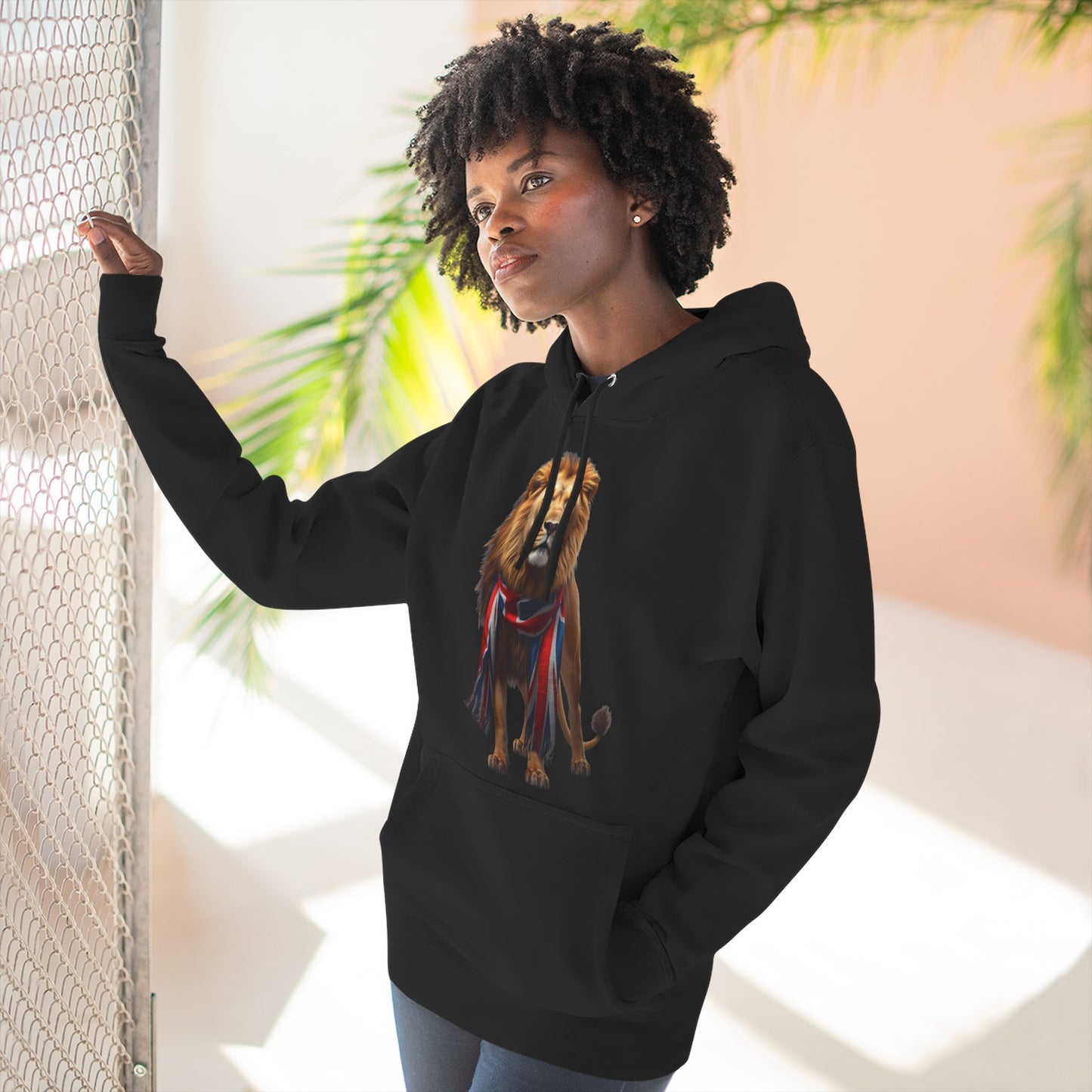 England Lion 3-Panel Fleece Hoodie – Union Jack Lion Design Unisex Pullover