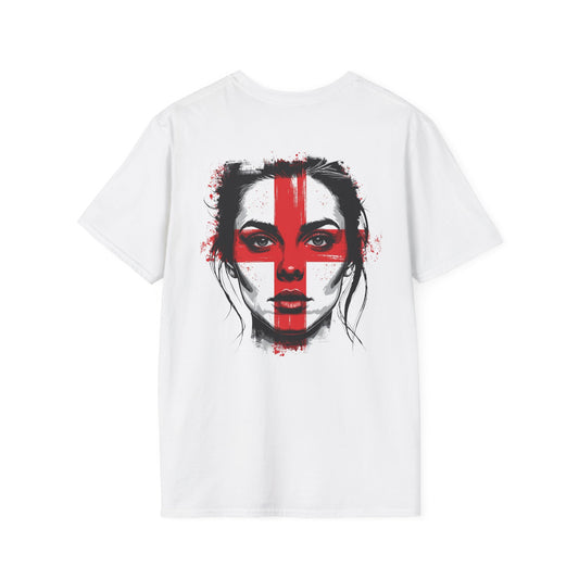 England Face Paint T-Shirt – Female Flag Design Softstyle Unisex Tee