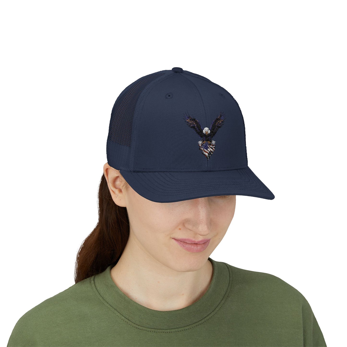 American Eagle Trucker Cap – Patriotic USA Flag Snapback Hat (Black/Navy)