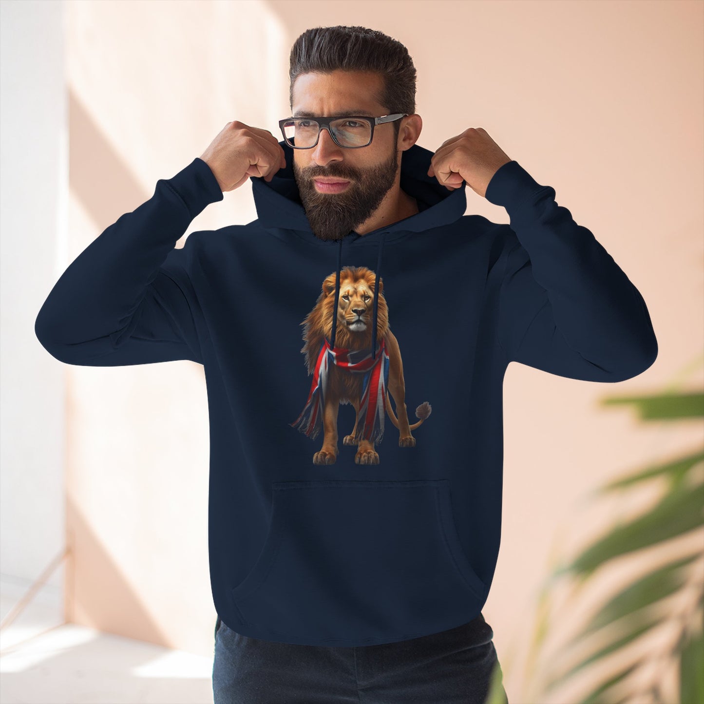 England Lion 3-Panel Fleece Hoodie – Union Jack Lion Design Unisex Pullover