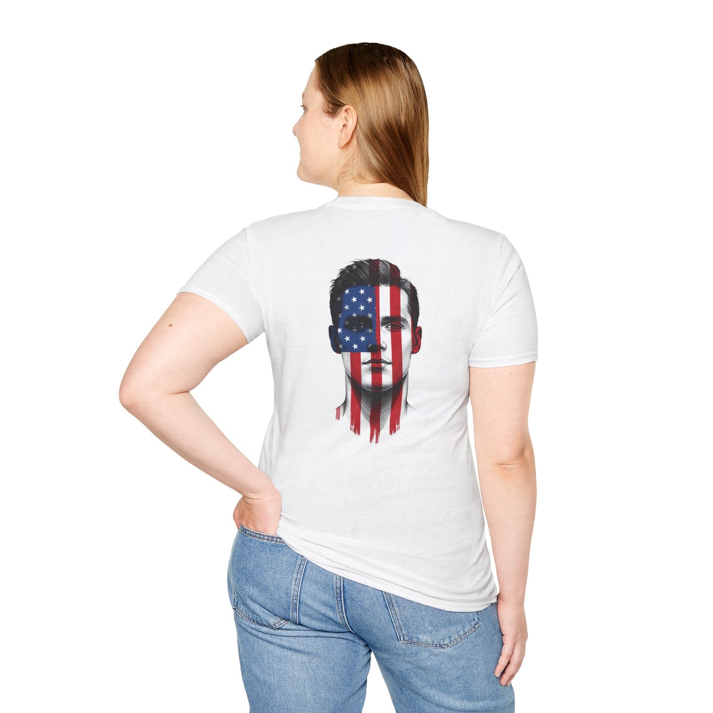 USA Face Paint T-Shirt – Male Flag Design Softstyle Tee