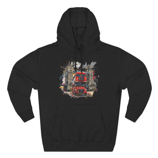 London Bus 3-Panel Fleece Hoodie – Iconic Double-Decker & Tower Bridge Unisex Pullover
