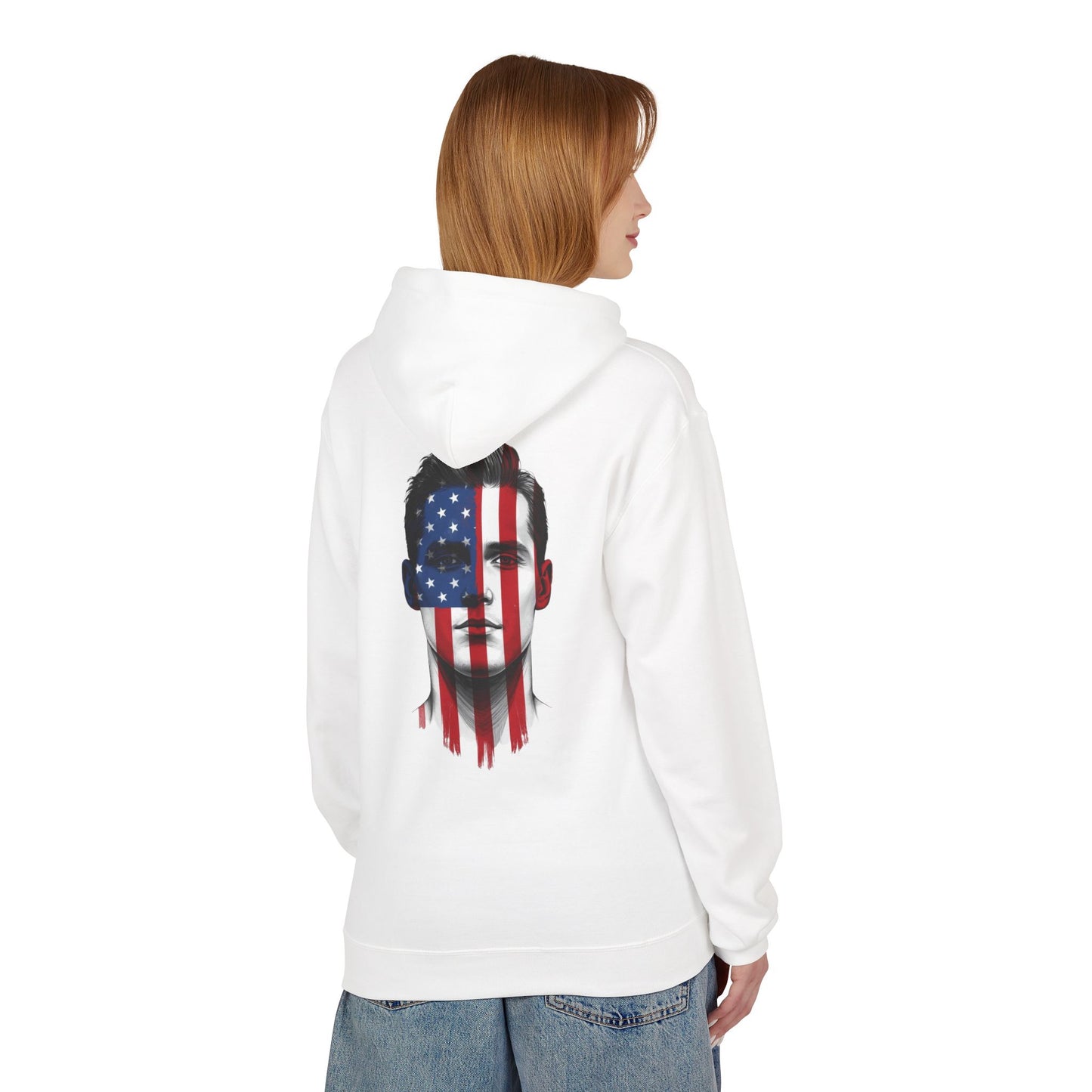 USA Face Paint Hoodie – Male Flag Design Midweight Fleece Pullover
