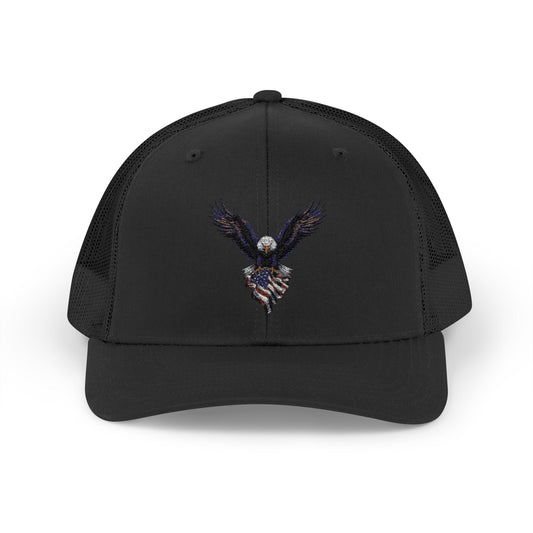 American Eagle Trucker Cap – Patriotic USA Flag Snapback Hat (Black/Navy)